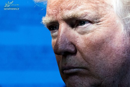 نمایی نزدیک از چهره دونالد ترامپ رییس جمهور آمریکا در مقر اجلاس سران ناتو در بروکسل
