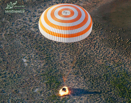 لحظه بازگشت کپسول فضایی سایوز حامل دو فضانورد روس و فرانسوی به زمین