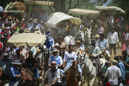 هزاران نفر از مردم اسپانیا طبق یک آیین سنتی با پوشیدن لباس های سنتی در نزدیکی سویا شروع به حرکت کردند