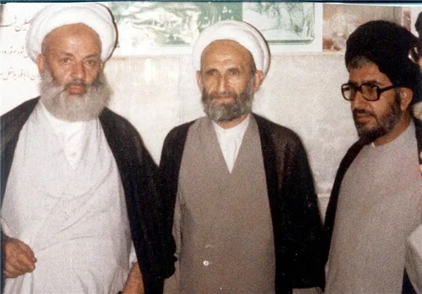 آیت الله ابوالقاسم خزعلی درکنارمرحوم آیت الله حاج شیخ احمد مجتهدی تهرانی 1361