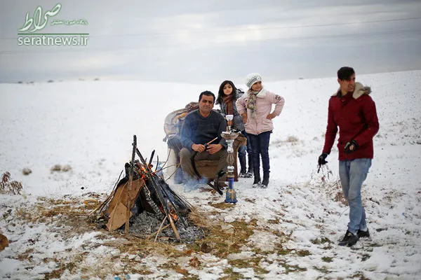 قلیان کشیدن در روز برفی اربیل عراق